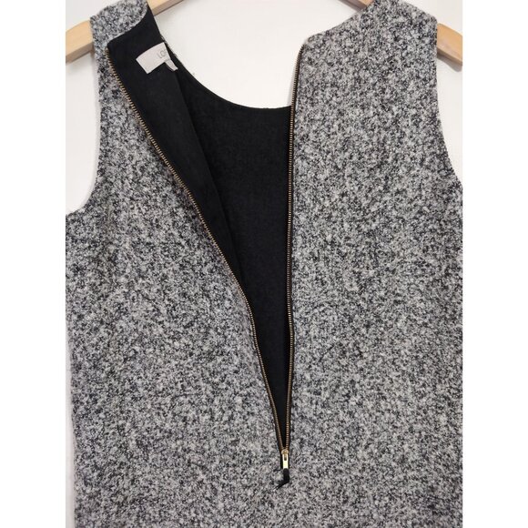 LOFT Tweed Shift Dress Women 10 Petite Black Gray Sleeveless Office Siren Career - Picture 6 of 12